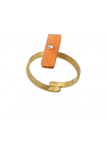 Gold-colored surgical steel ring - colored acrylic stone