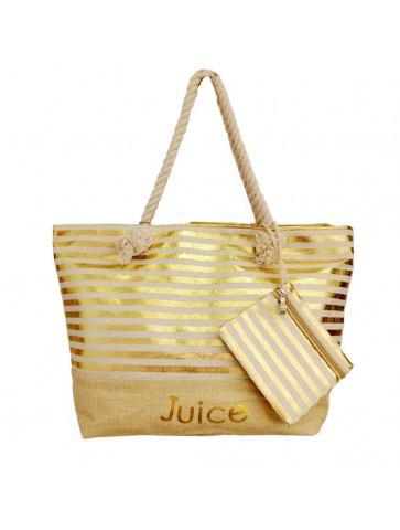 Beach bag - stripes in gold color