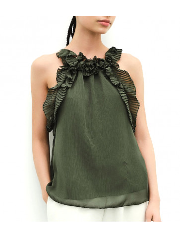 Women's Polyester Blouse - Pleated Ruffles